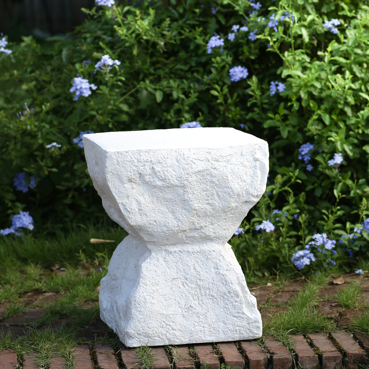 Cleo outdoor side table white textured concrete, modern minimalist design on Tampa Home & Garden Store