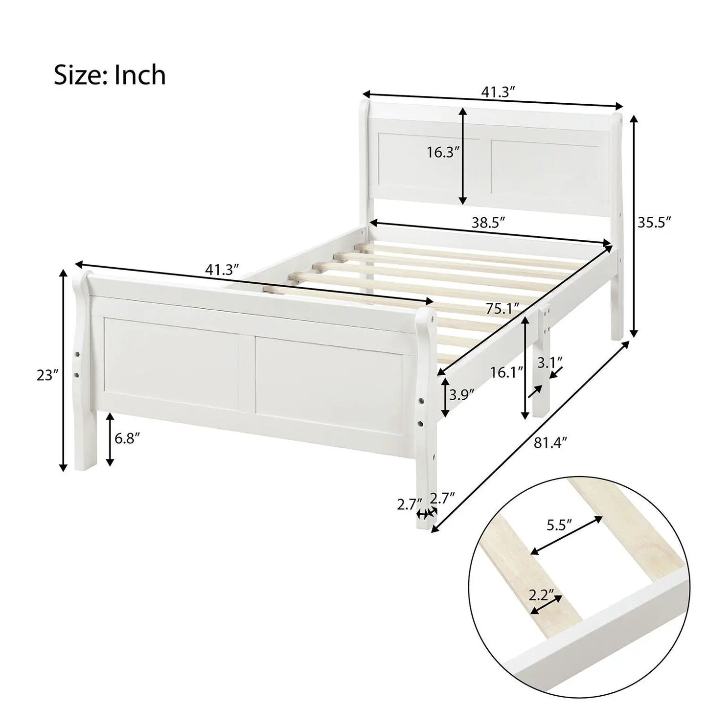 Platform bed frame with headboard and footboard, white finish, wood slat support on Tampa Home & Garden Store