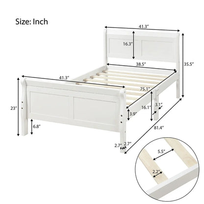 Platform bed frame with headboard and footboard, white finish, wood slat support on Tampa Home & Garden Store