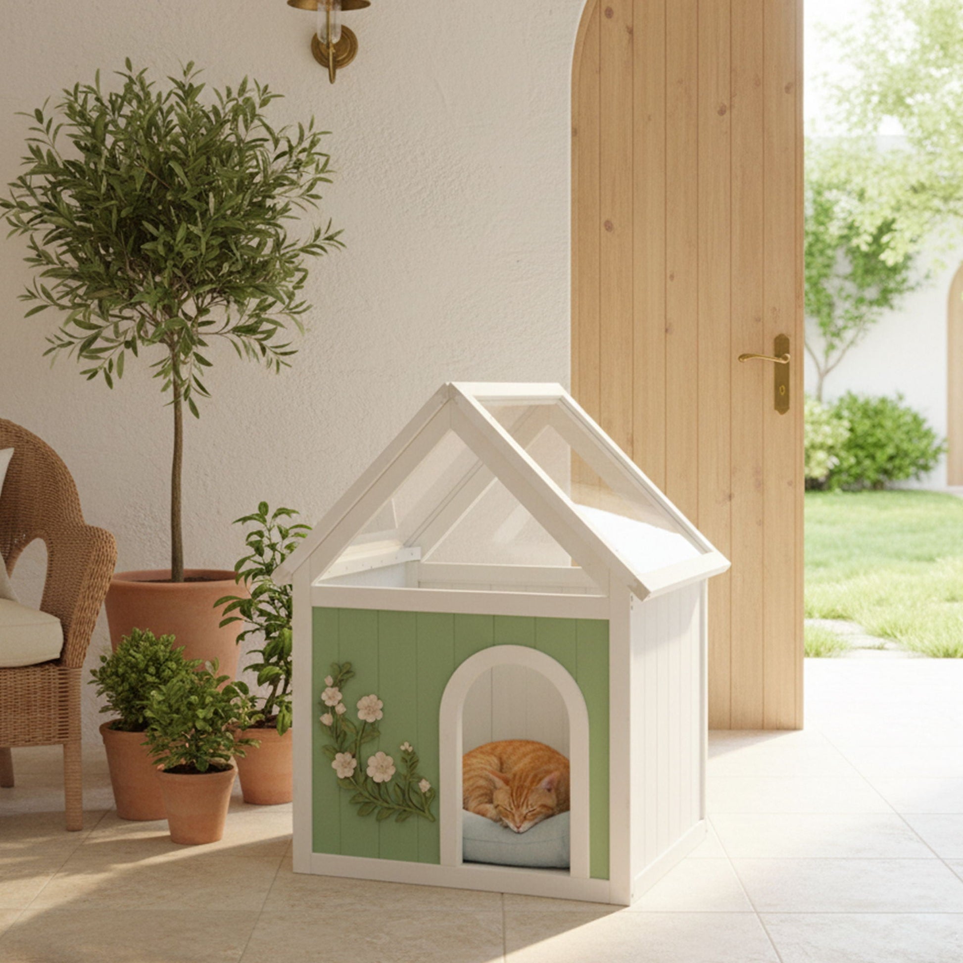 HouseOfZazla Indoor Cat House with Clear Roof in Mint/White on Tampa Home & Garden Store