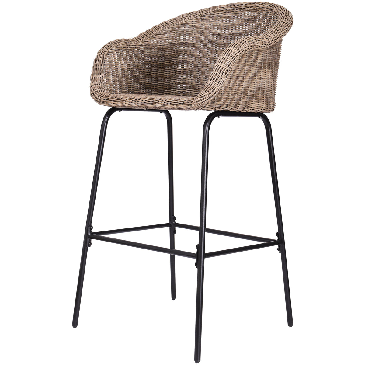 Ladd outdoor metal wicker barstool brown woven seat with black metal legs on Tampa Home & Garden Store
