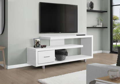 HouseOfZazla white TV stand console with open shelf and storage cabinet on Tampa Home & Garden Store