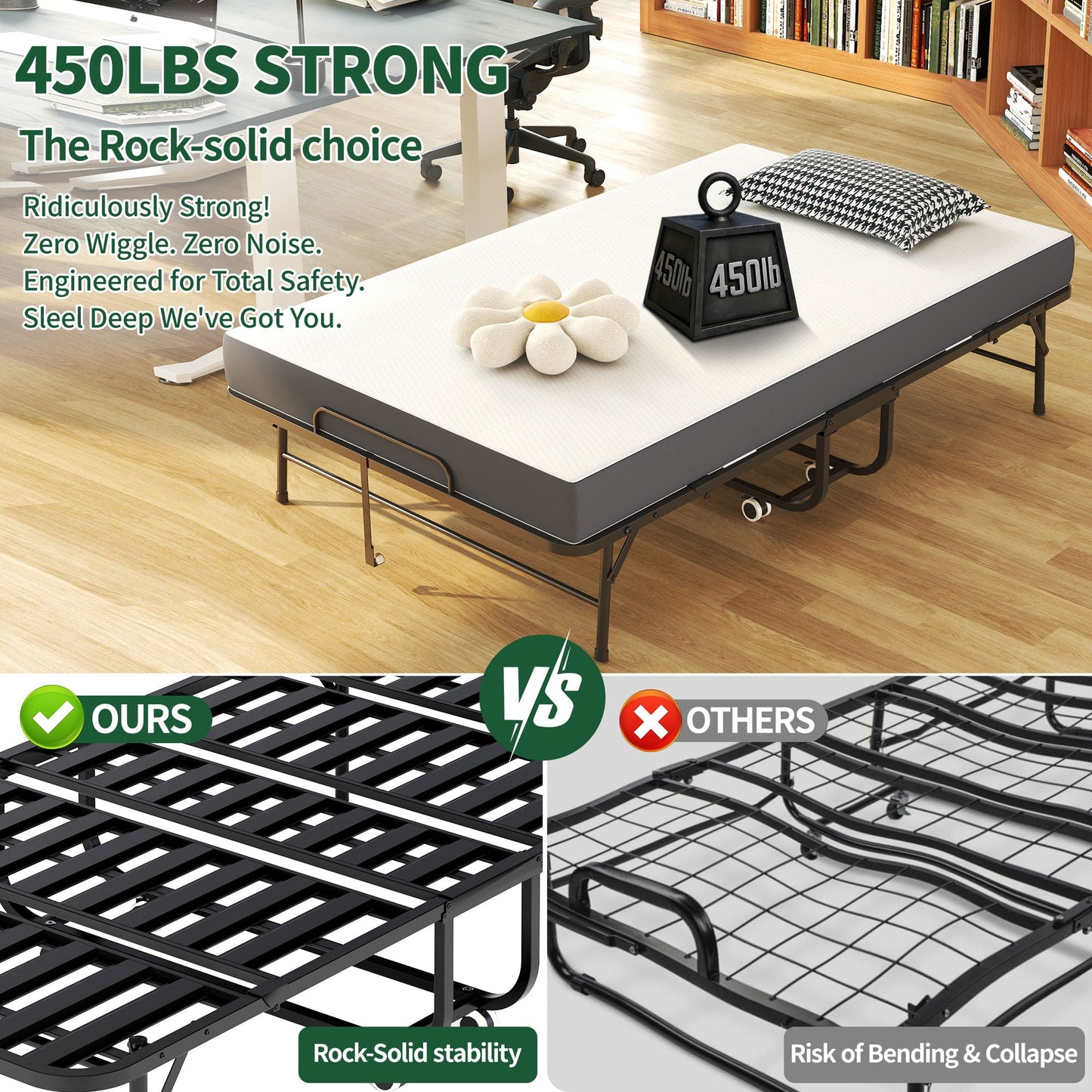 Wide Folding Rollaway Bed and Memory Foam