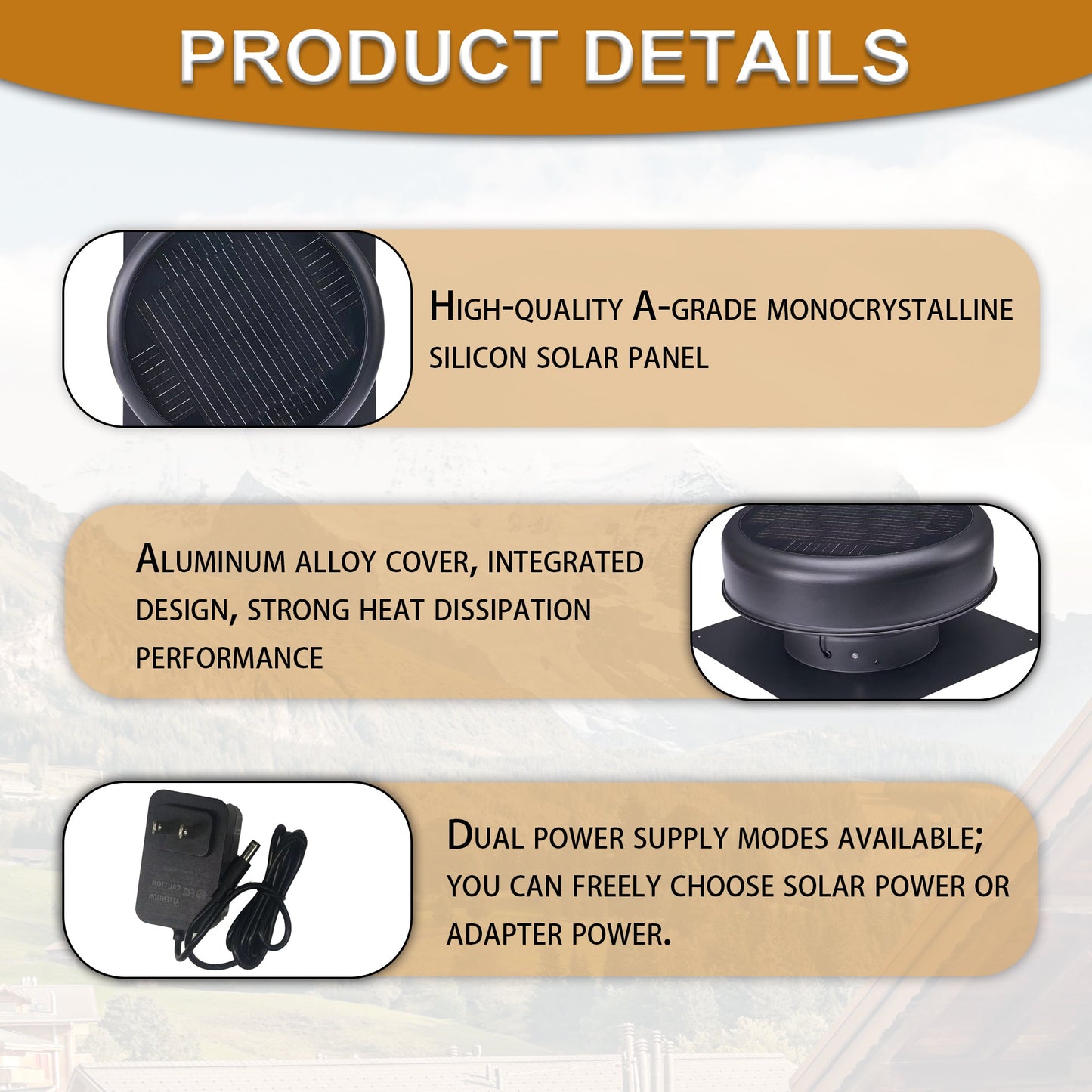 12in flush-mount round solar roof vent fan, 30W dual power, black housing, HouseOfZazla on Tampa Home & Garden Store