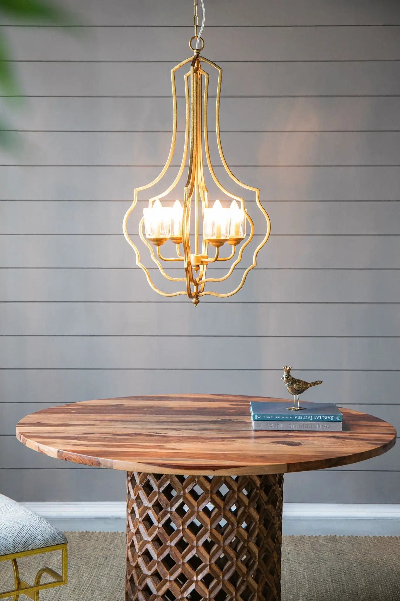 4-light gold metal chandelier with adjustable chain bulbs not included Unique Piece Furniture on Tampa Home & Garden Store