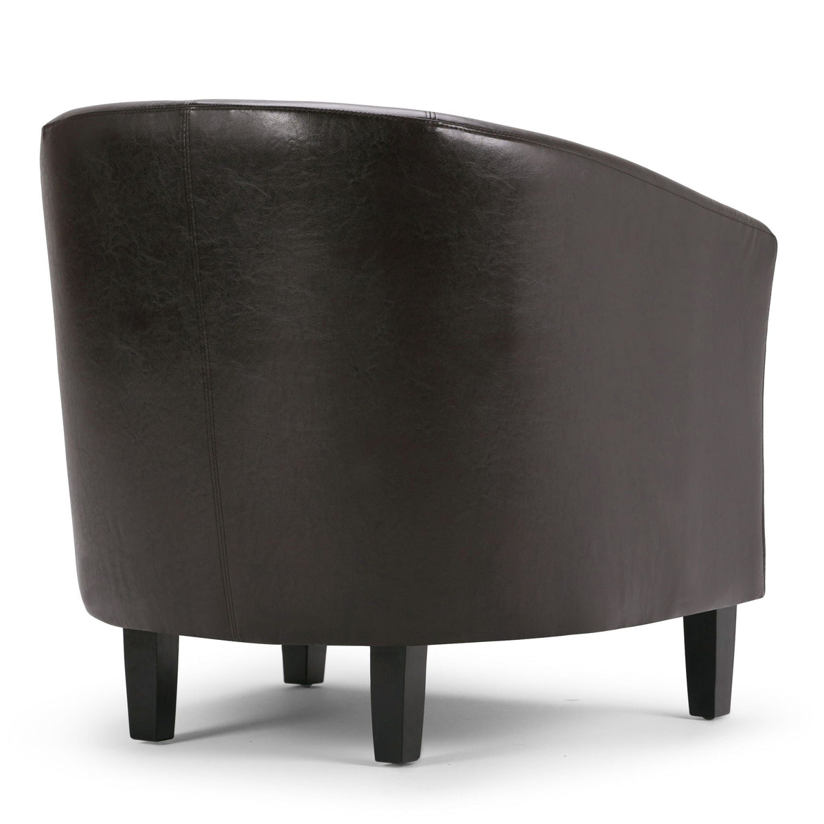Transitional tub chair by HouseOfZazla in dark brown faux leather with solid black legs on Tampa Home & Garden Store