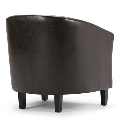 Transitional tub chair by HouseOfZazla in dark brown faux leather with solid black legs on Tampa Home & Garden Store