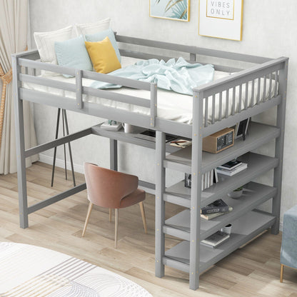 Loft bed with storage shelves and under-bed desk in gray by HouseOfZazla on Tampa Home & Garden Store
