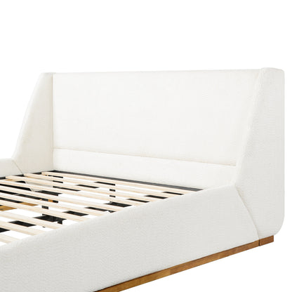Luxury Upholstered Bed With Wings by HouseOfZazla in ivory fabric with wood base on Tampa Home & Garden Store