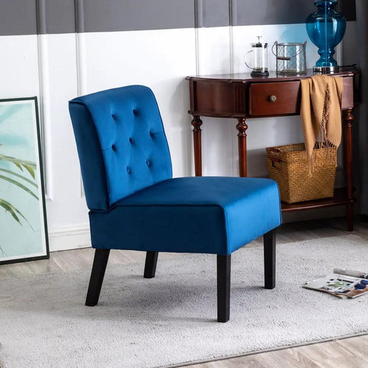 Reese blue armless tufted accent chair, button-tufted back, black wooden legs, set of 2 on Tampa Home & Garden Store