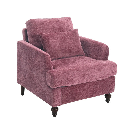 Modern Mid Century Wood Frame Armchair with Tufted Cushions in Burgundy Upholstery on Tampa Home & Garden Store