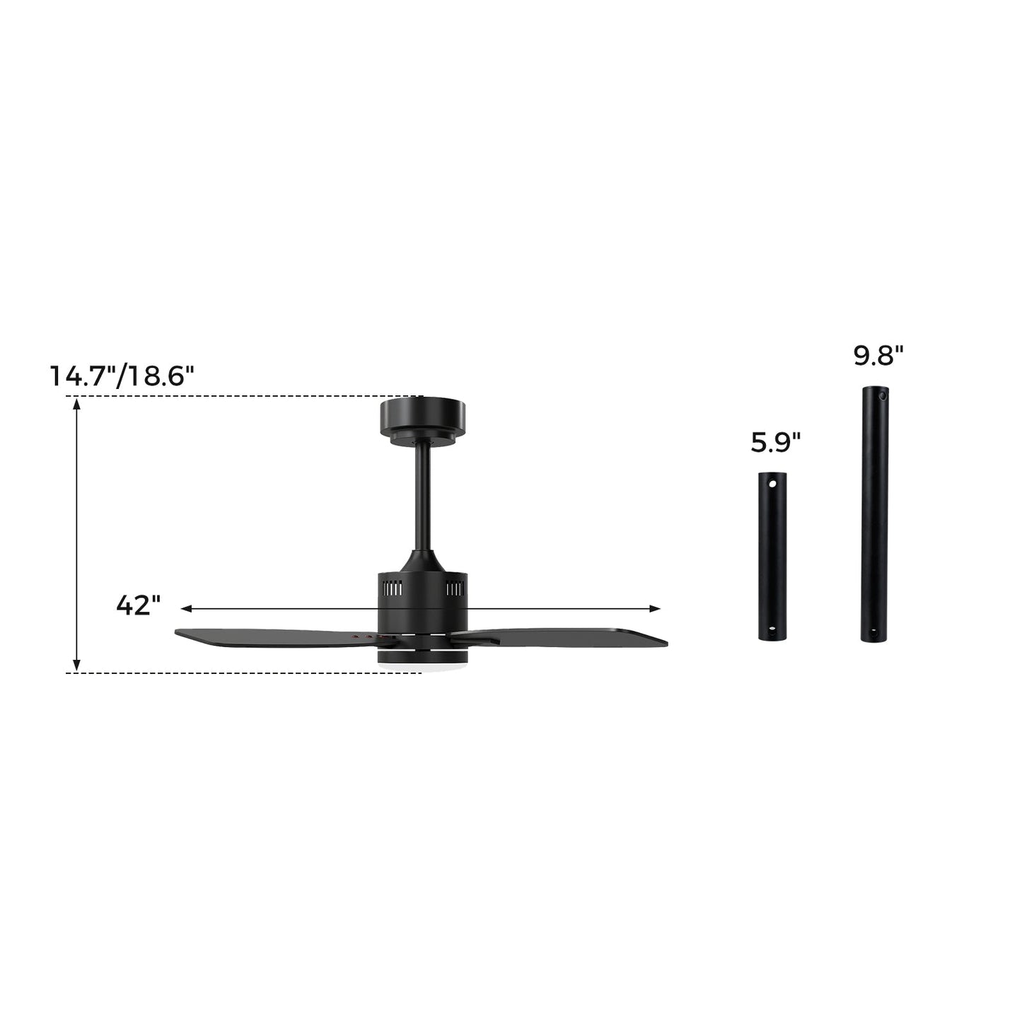 42inch Ceiling Fan with Light and Remote 3CCT LED with Memory 4H Timer 6 Speeds-Black