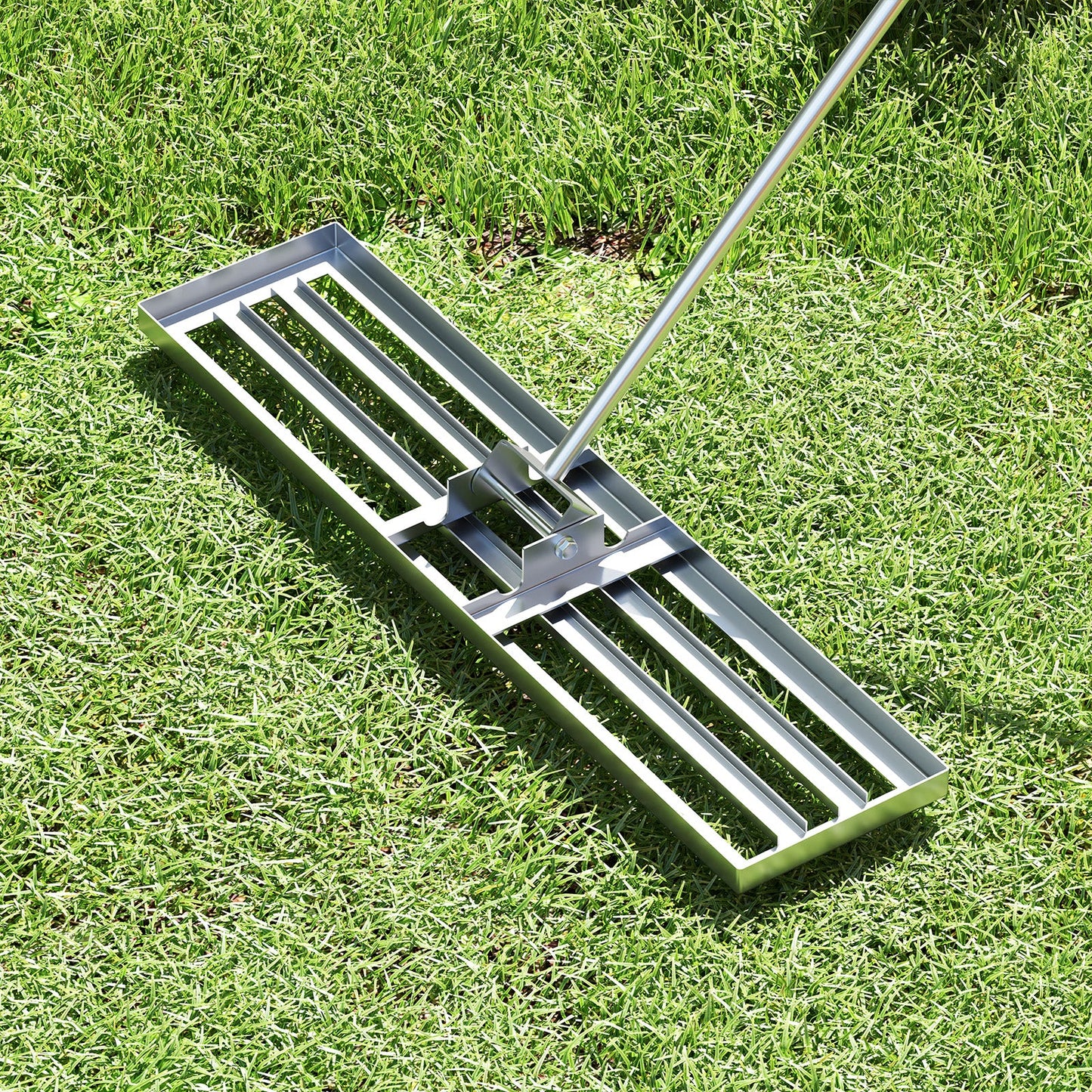 Rastrillo nivelador de césped de 42 x 10 pulgadas con mango ergonómico - Plateado