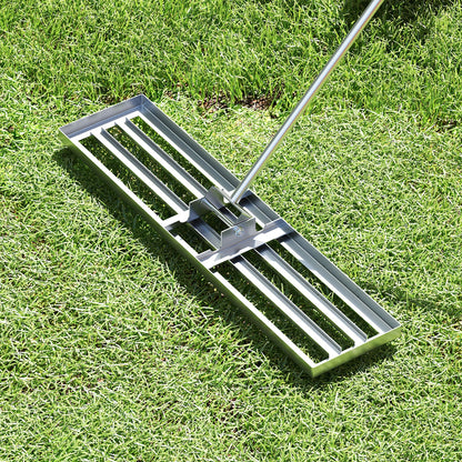 Rastrillo nivelador de césped de 42 x 10 pulgadas con mango ergonómico - Plateado