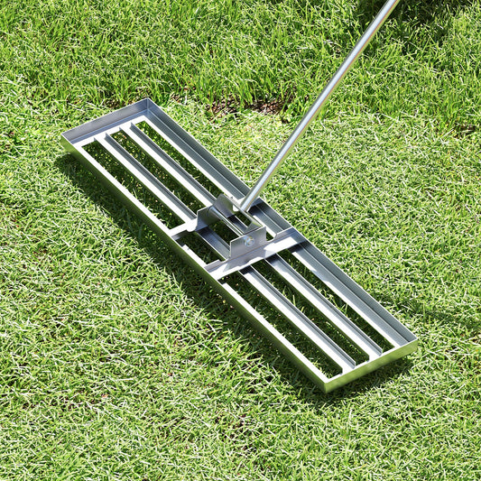 Rastrillo nivelador de césped de 42 x 10 pulgadas con mango ergonómico - Plateado