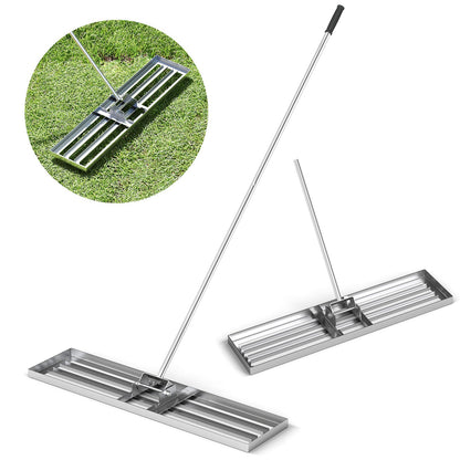 Rastrillo nivelador de césped de 42 x 10 pulgadas con mango ergonómico - Plateado