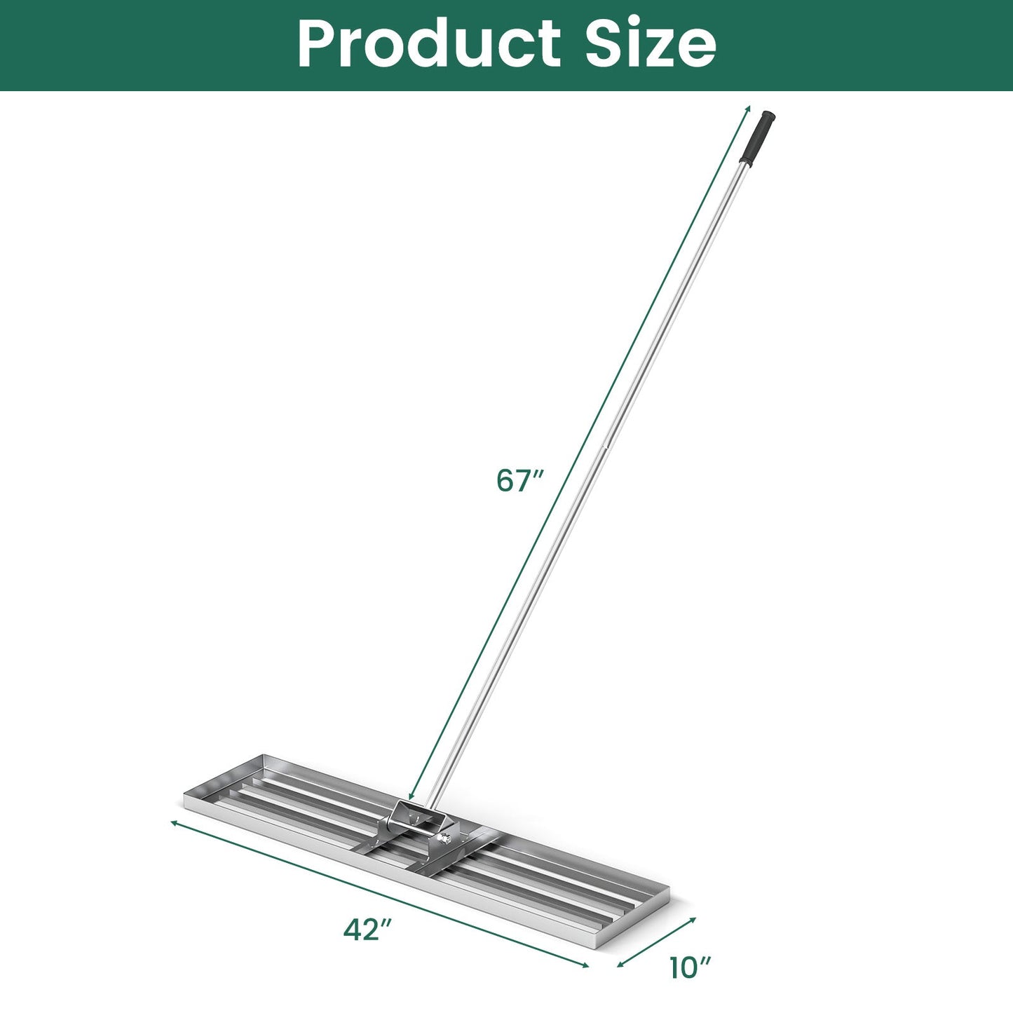 Rastrillo nivelador de césped de 42 x 10 pulgadas con mango ergonómico - Plateado