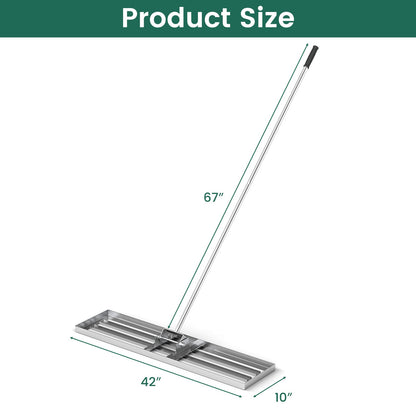 Rastrillo nivelador de césped de 42 x 10 pulgadas con mango ergonómico - Plateado