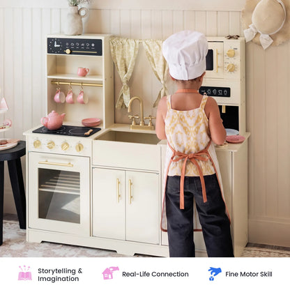 Tiny Land Iconic wooden play kitchen cream with brass faucet for kids by Tiny Land INC on Tampa Home & Garden Store