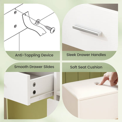 Tocador de 43.5 pulgadas con espejo y luces para dormitorio-Blanco
