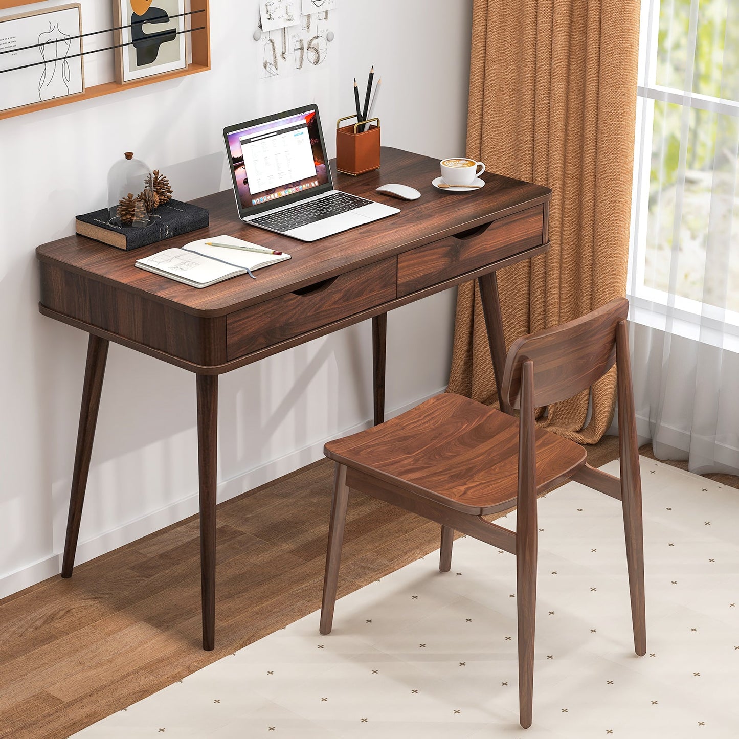 43.5 Inch Computer Desk with 2 Drawers for Small Spaces - Tampa Home & Garden Store