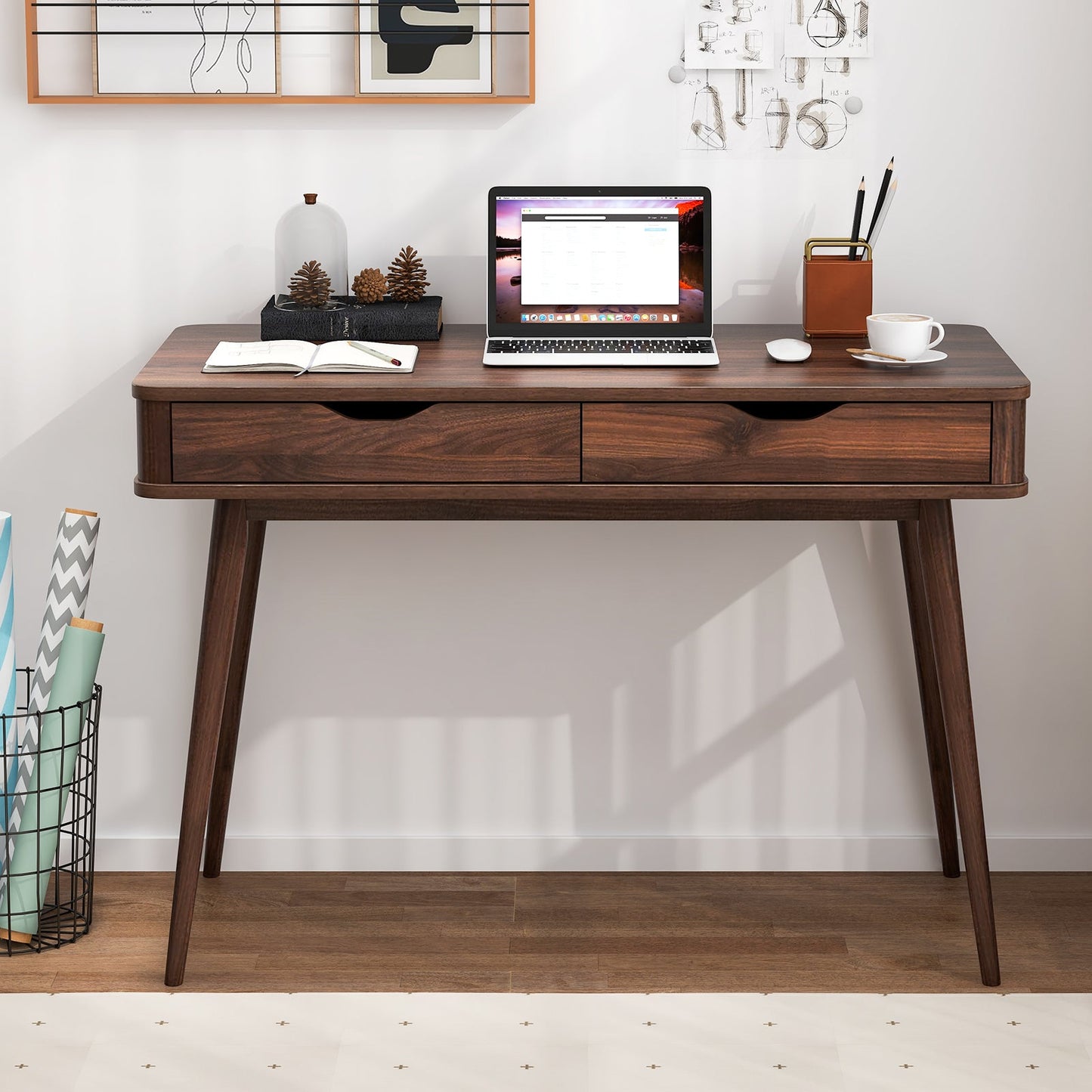 43.5 Inch Computer Desk with 2 Drawers for Small Spaces - Tampa Home & Garden Store