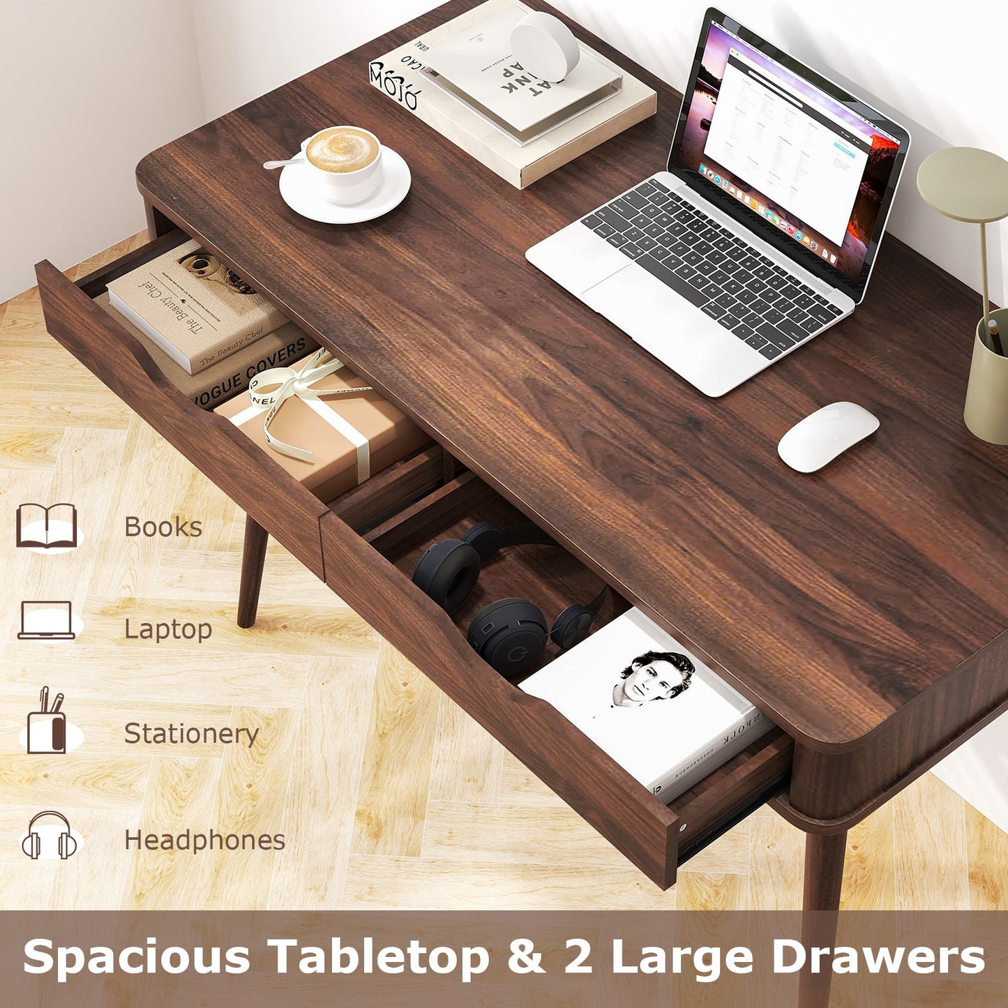 43.5 Inch Computer Desk with 2 Drawers for Small Spaces - Tampa Home & Garden Store