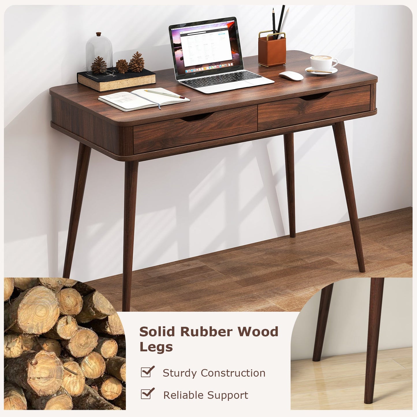 43.5 Inch Computer Desk with 2 Drawers for Small Spaces - Tampa Home & Garden Store