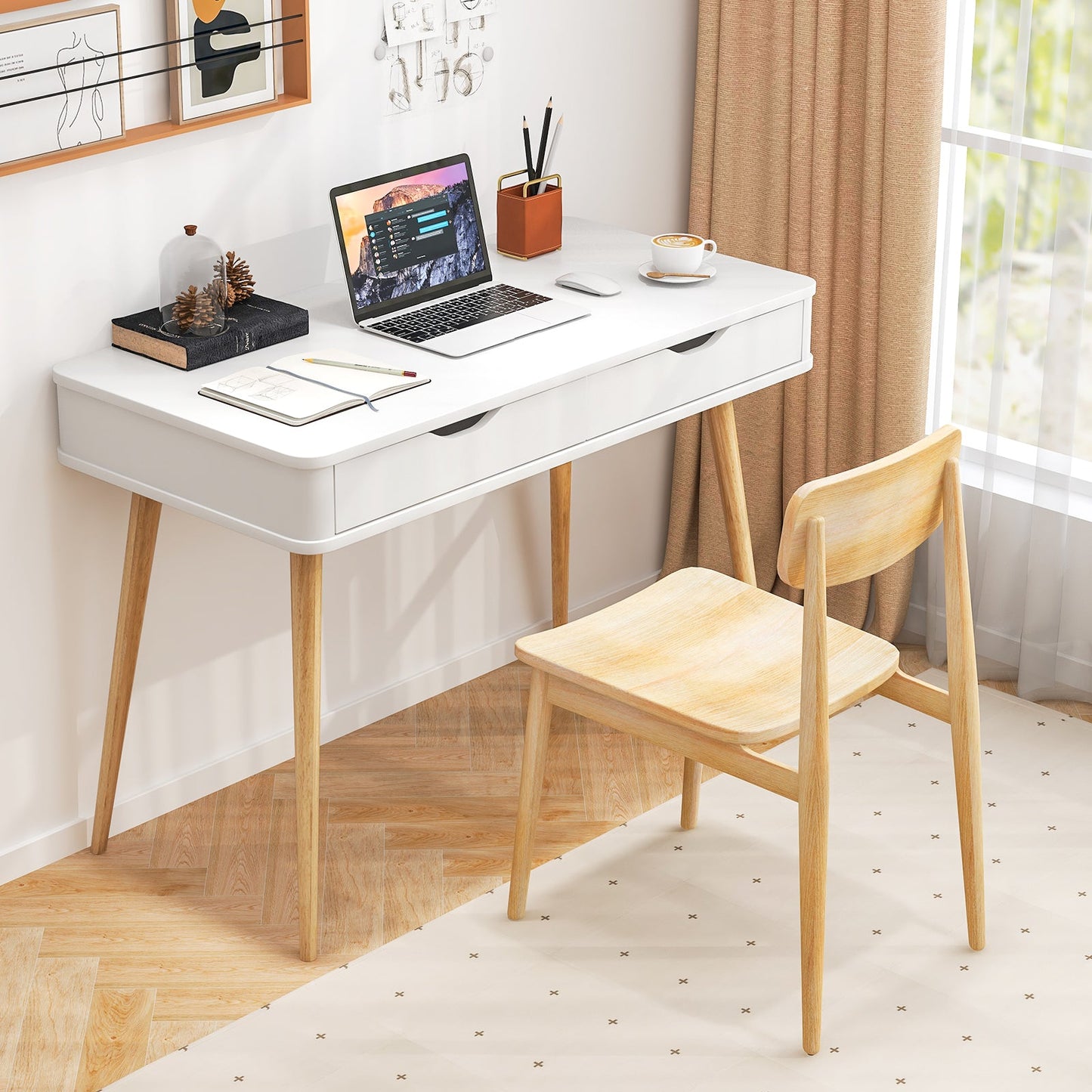43.5 Inch Computer Desk with 2 Drawers for Small Spaces - Tampa Home & Garden Store