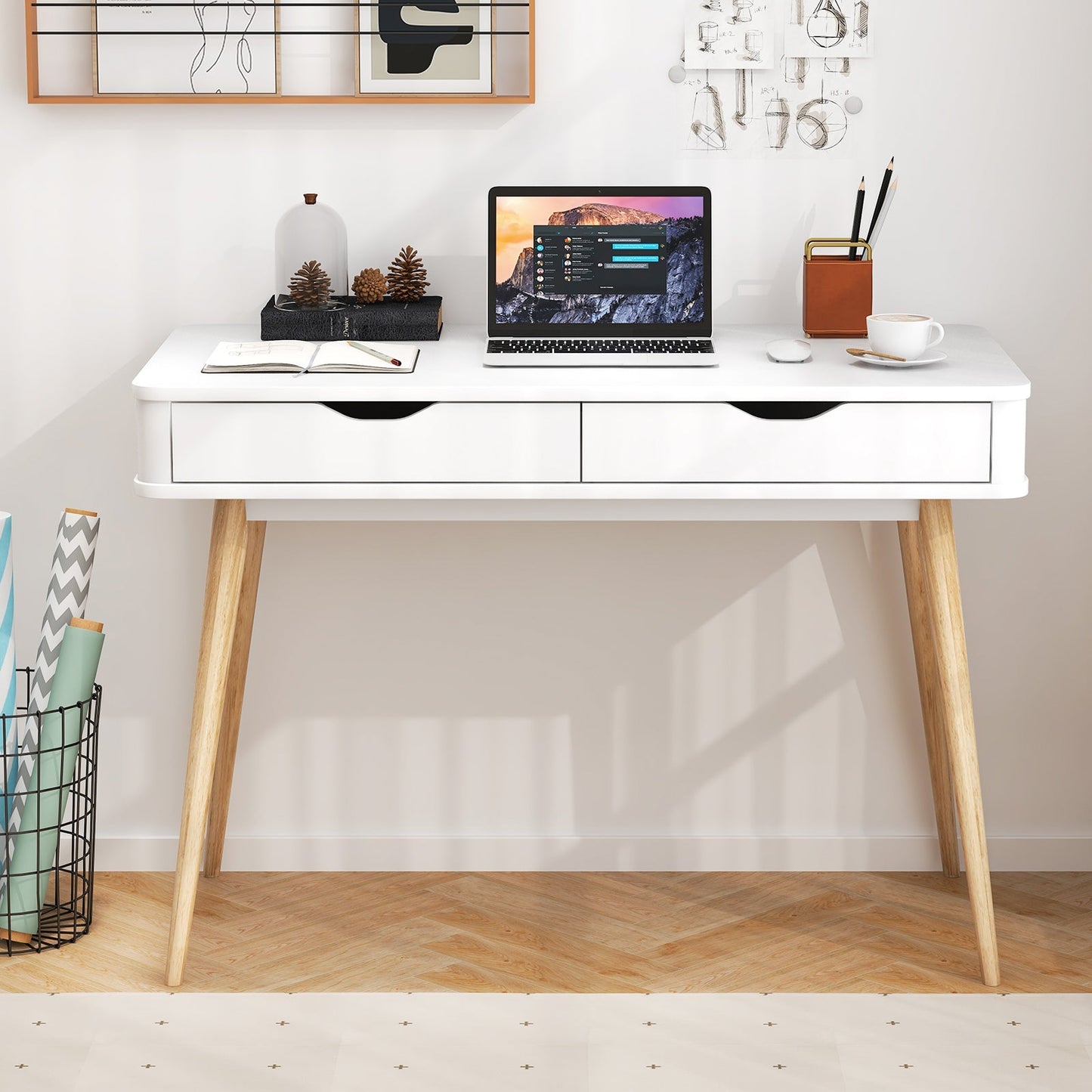 43.5 Inch Computer Desk with 2 Drawers for Small Spaces - Tampa Home & Garden Store