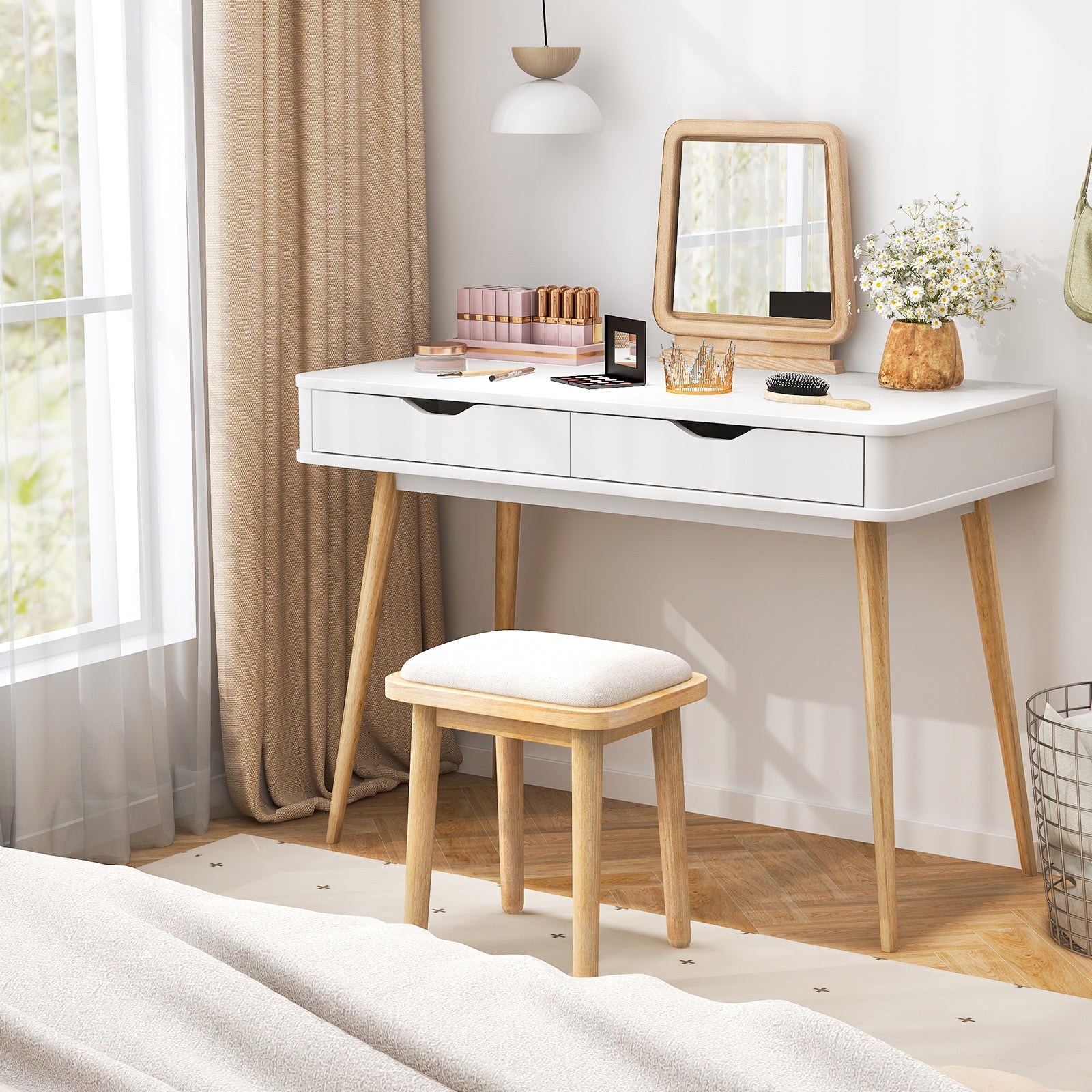 43.5 Inch Computer Desk with 2 Drawers for Small Spaces - Tampa Home & Garden Store