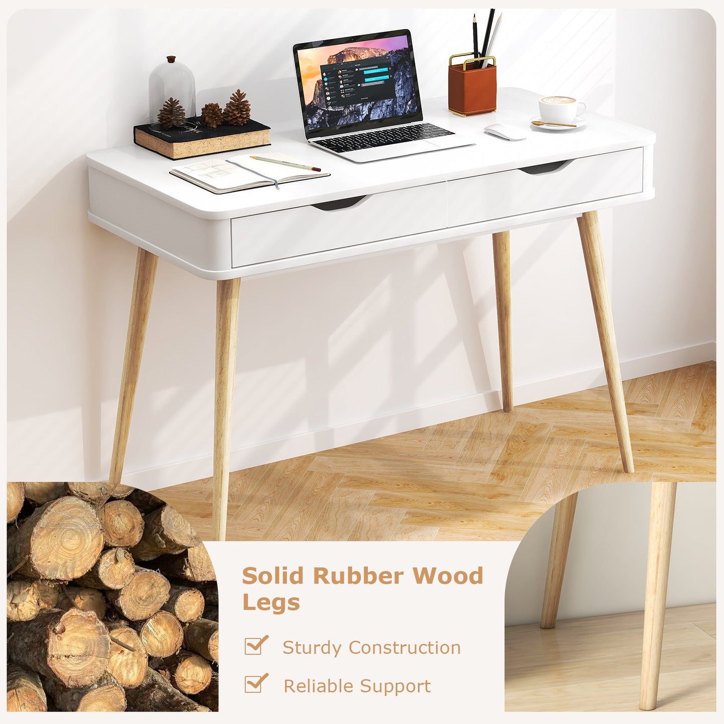 43.5 Inch Computer Desk with 2 Drawers for Small Spaces - Tampa Home & Garden Store