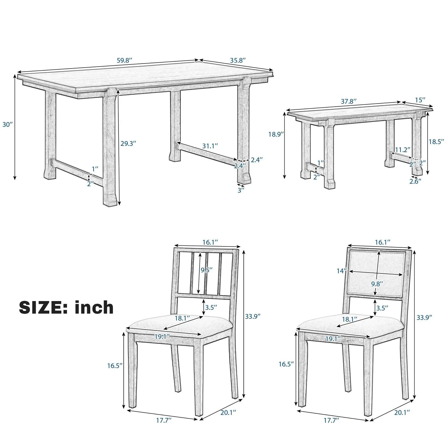 Six Piece Kitchen and Dining Room Furniture Set