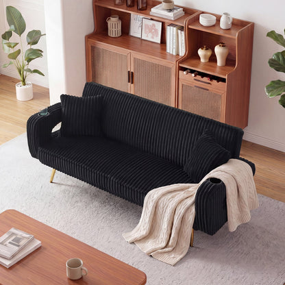 Minimalist Corduroy Sofa Bed and Pillows