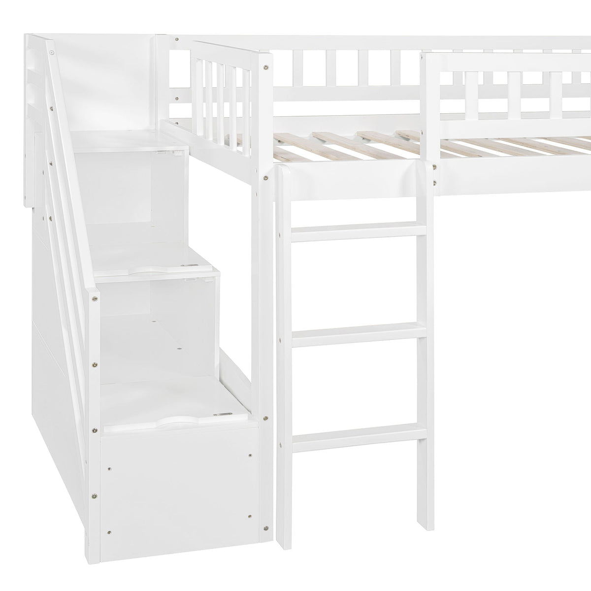 Loft Stairway Bed with 2 Drawers, white finish, built-in ladder by HouseOfZazla on Tampa Home & Garden Store