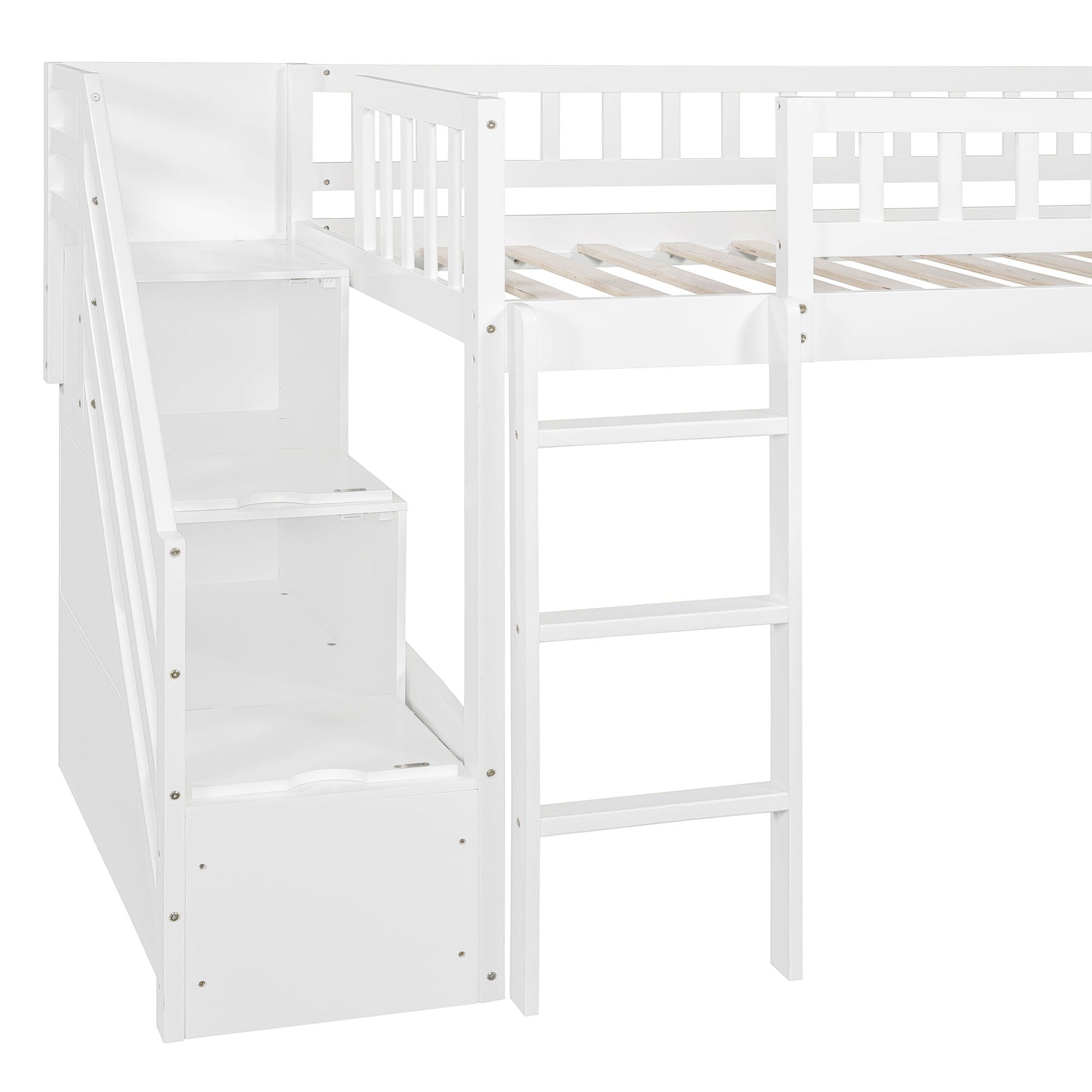 Loft Stairway Bed with 2 Drawers, white finish, built-in ladder by HouseOfZazla on Tampa Home & Garden Store