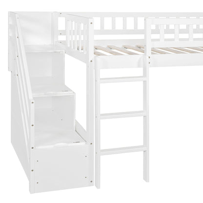 Loft Stairway Bed with 2 Drawers, white finish, built-in ladder by HouseOfZazla on Tampa Home & Garden Store