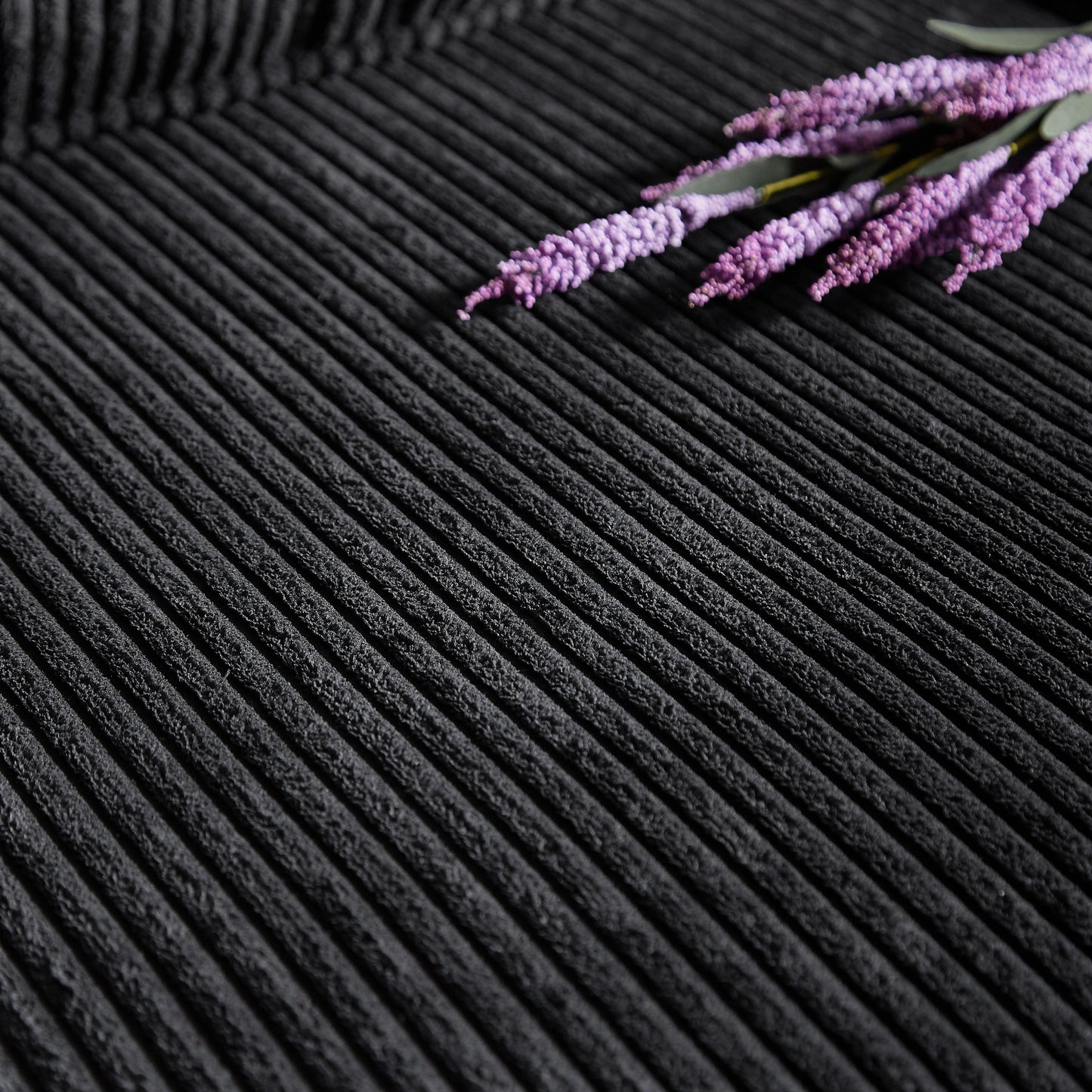 Modern Corduroy 3-Seater Sofa purple flower stems on a dark ribbed surface on Tampa Home & Garden Store