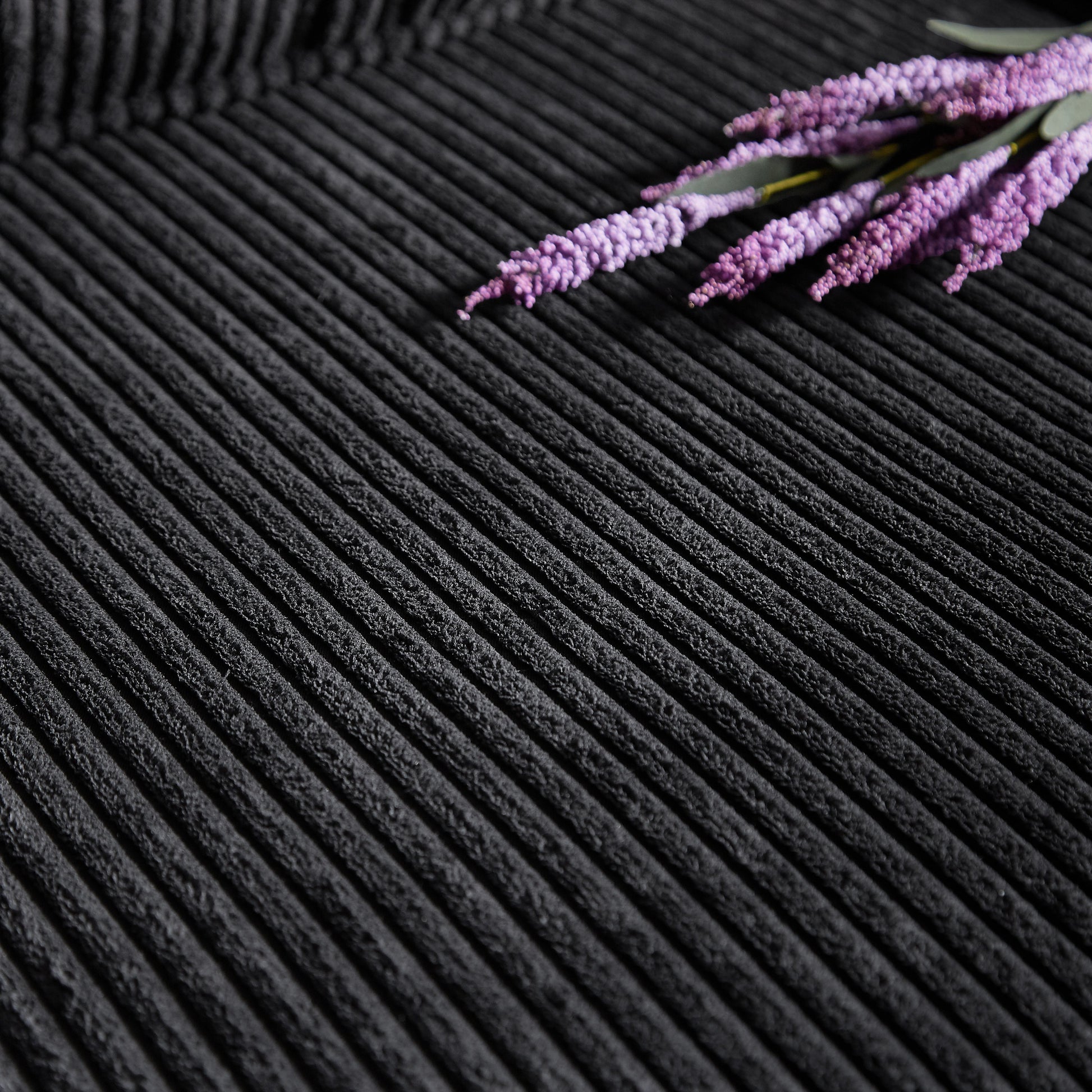 Modern Corduroy 3-Seater Sofa purple flower stems on a dark ribbed surface on Tampa Home & Garden Store