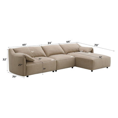 Veata sectional sofa light brown fabric, stationary L-shaped by HouseOfZazla on Tampa Home & Garden Store