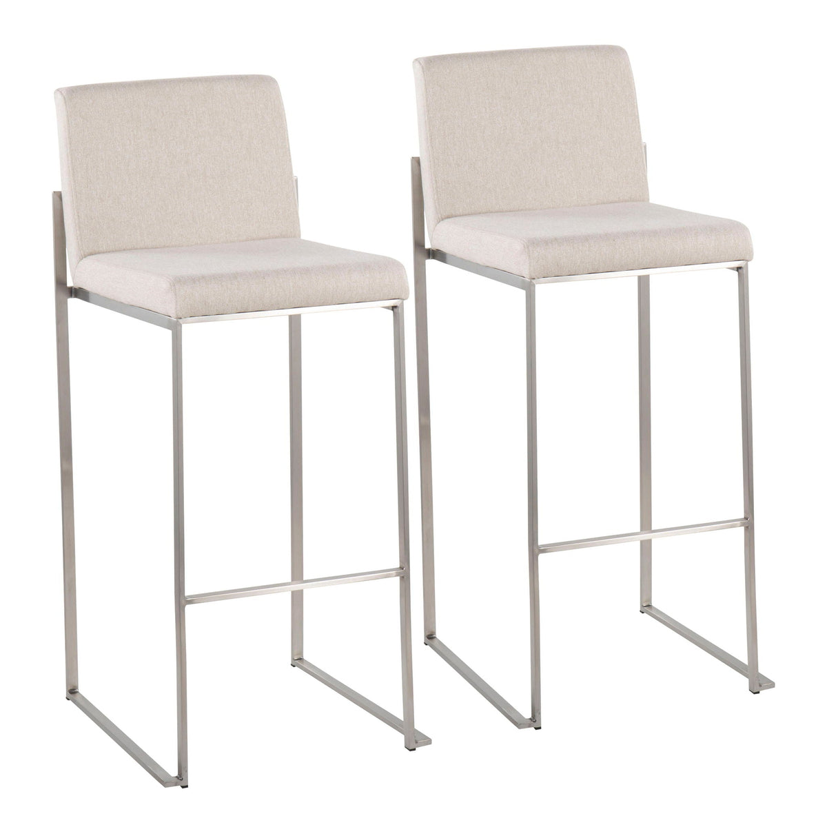 Contemporary high-back barstool set with upholstered beige seats and chrome metal frames, 2 stools HouseOfZazla on Tampa Home & Garden Store