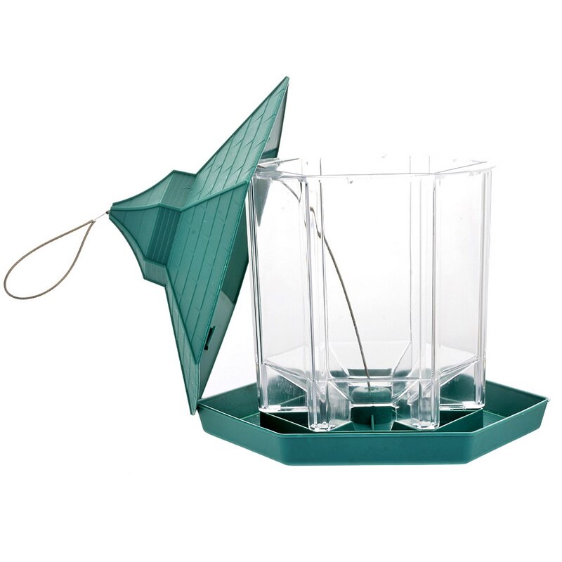 Outdoor Balcony Bird Feeder by Sell My Stuff with teal lid and clear reservoir on Tampa Home & Garden Store