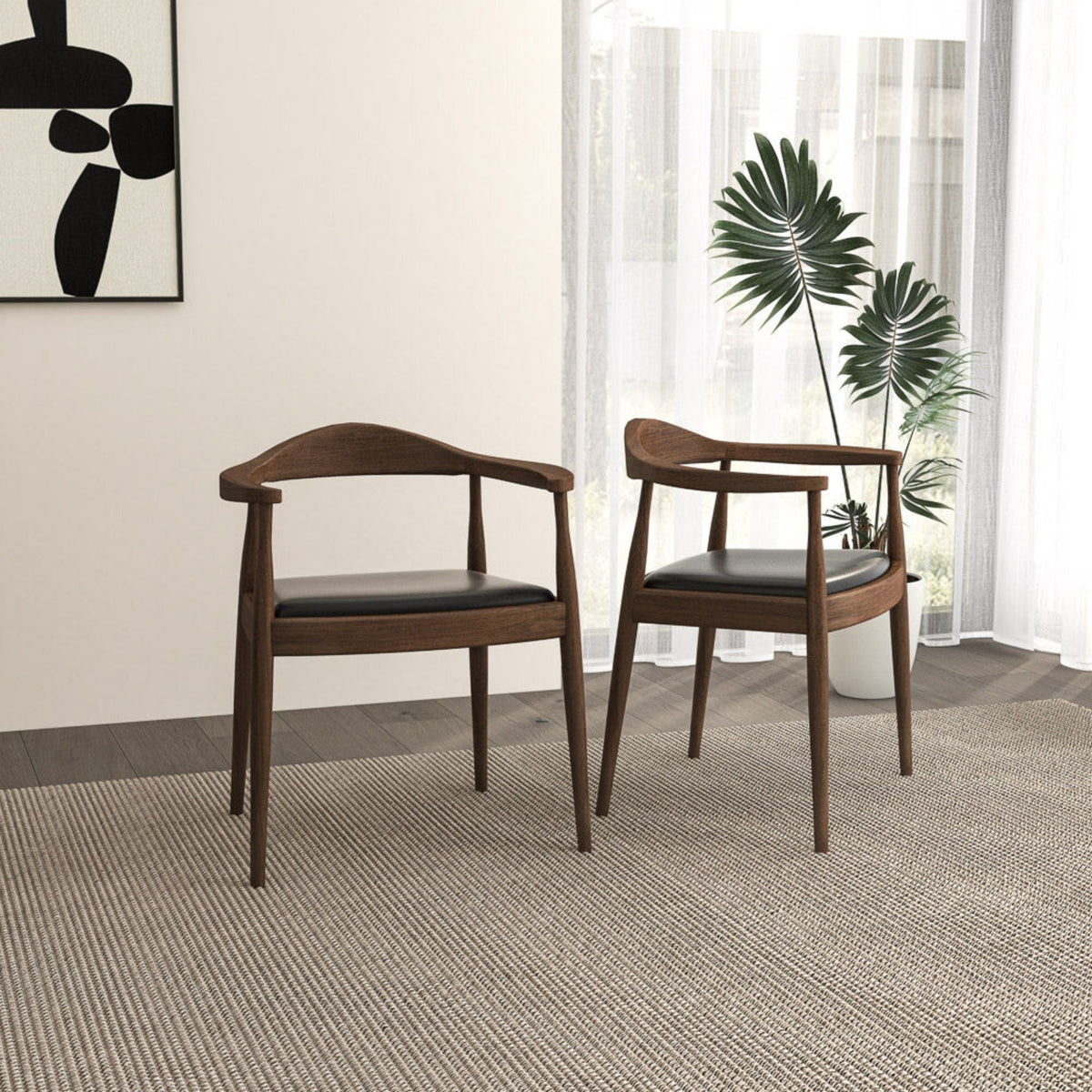 Mid-Century Modern Dining Chairs with Armrests dark brown wood and gray cushions by HouseOfZazla on Tampa Home & Garden Store