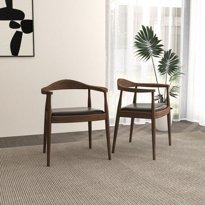 Mid-Century Modern Dining Chairs with Armrests dark brown wood and gray cushions by HouseOfZazla on Tampa Home & Garden Store