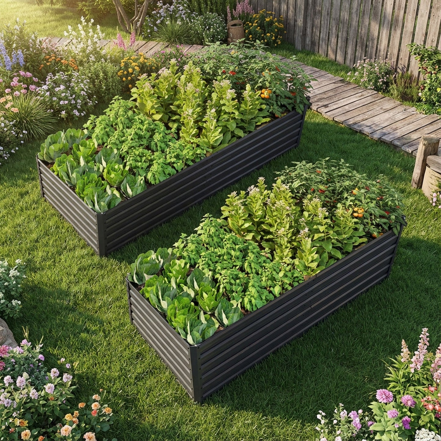 Two Pack Metal Raised Garden Beds and Boxes