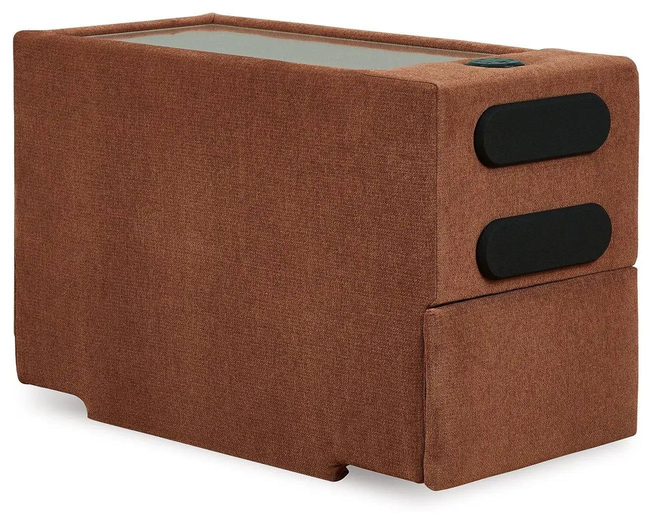 Modmax Spice sectional in orange fabric with black rounded arms by Unique Piece Furniture on Tampa Home & Garden Store