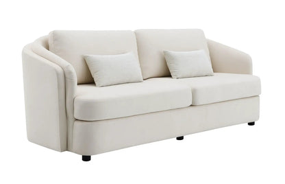 Mariko linen sofa beige with 2 striped toss pillows, stationary sofa by Unique Piece Furniture on Tampa Home & Garden Store