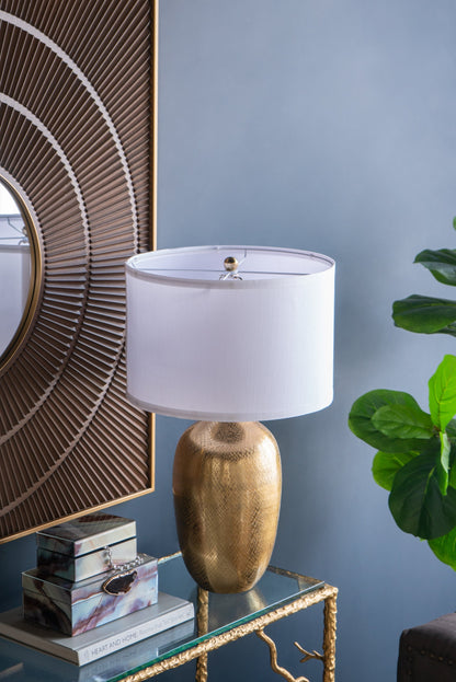 18x31 inch round aluminum sheet gold table lamp with white fabric shade by HouseOfZazla on Tampa Home & Garden Store