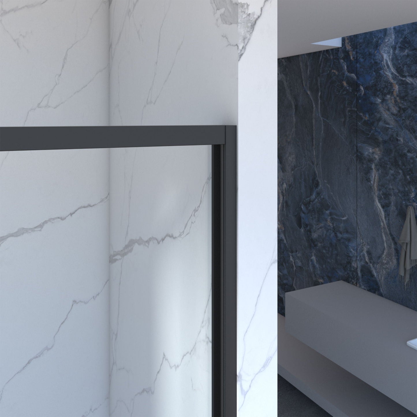 Double Sliding Shower and Matte Black Frame Door