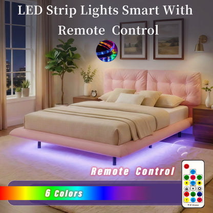 Queen Size Upholstered Bed Frame with Led Lights
